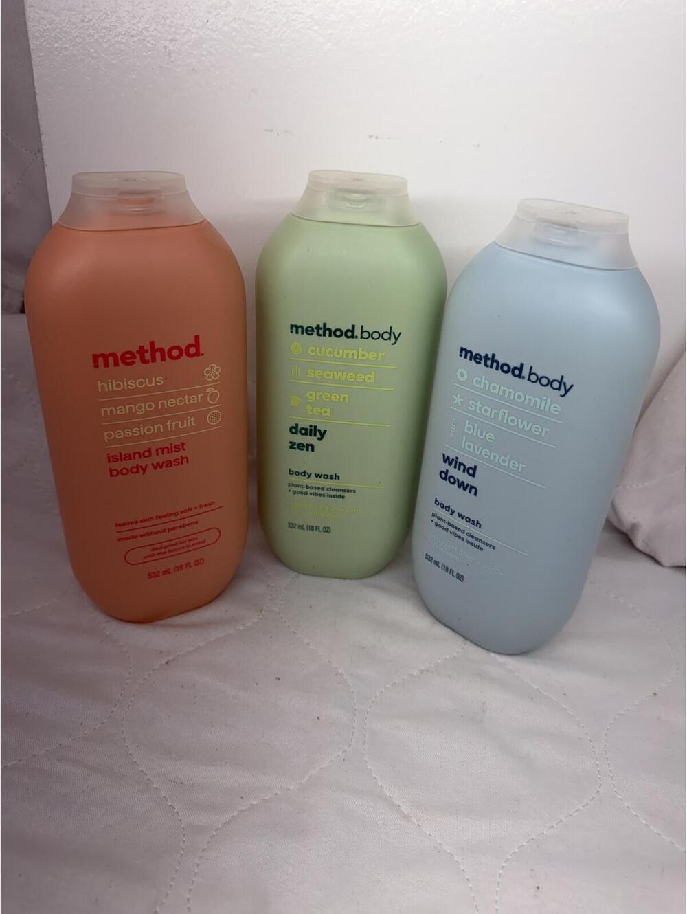 New 3-Pack Method Body Wash 18oz Island Mist Daily Zen Wind Down Variety Set